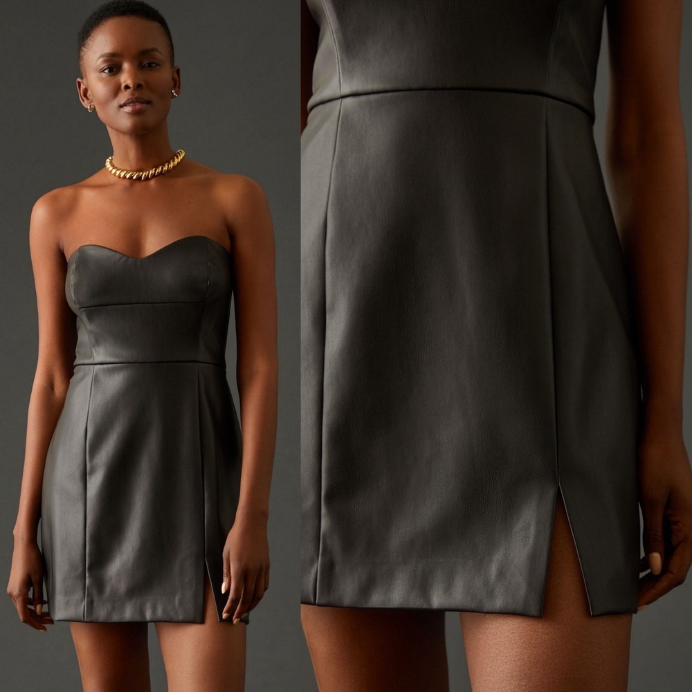 NWT Hutch Womens Faux Leather Strapless Sweetheart Mini Black Dress Size 10 - Picture 3 of 11